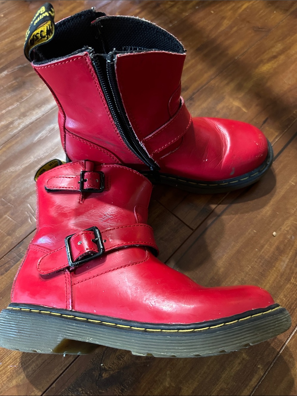 Dr. Martens Kids Red  Moto Biker Buckle Boots Youth Size 1 EU 32